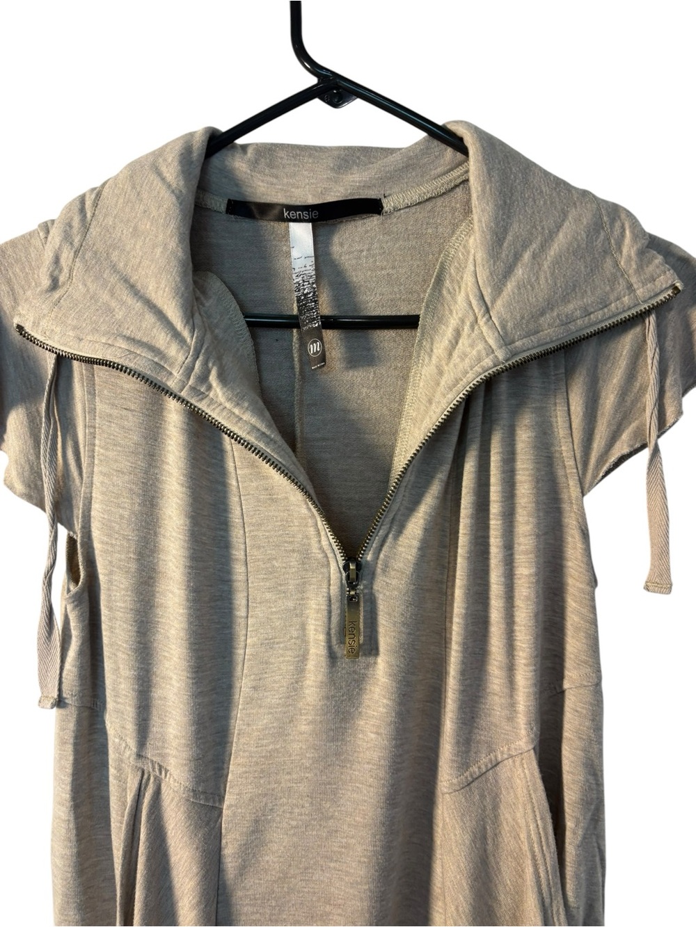 Kensie Light Taupe Zip-Up Hoodie - Picture 6 of 9
